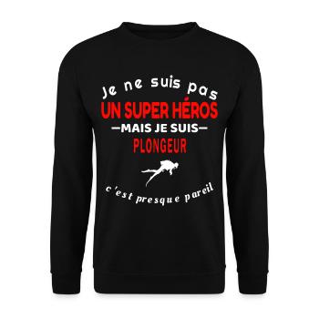 mais c est presque pareil SUPER HÉROS et Plongeur - Sweat-shirt Unisexe - noir - Devant - Alina (178cm) & Michal (187cm)