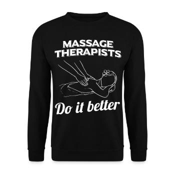 Physiotherapie | Physio Physiotherapeut Geschenke - Unisex Pullover - Schwarz - Vorne - Alina (178cm) & Michal (187cm)