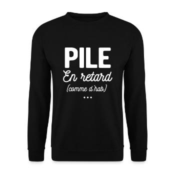 PILE EN RETARD COMME D'HAB - Sweat-shirt Unisexe - noir - Devant - Alina (178cm) & Michal (187cm)