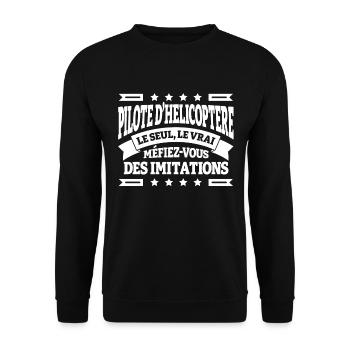 PILOTE D'HÉLICOPTÈRE LE SEUL LE VRAI - Sweat-shirt Unisexe - noir - Devant - Alina (178cm) & Michal (187cm)