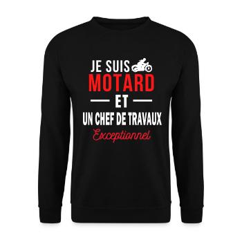 je suis MOTARD Exceptionnel et un CHEF DE TRAVAUX - Sweat-shirt Unisexe - noir - Devant - Alina (178cm) & Michal (187cm)