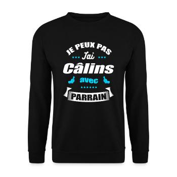 JE PEUX PAS J'AI CÂLINS AVEC PARRAIN - Sweat-shirt Unisexe - noir - Devant - Alina (178cm) & Michal (187cm)