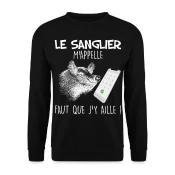 Le sanglier m'appelle cadeau pour papy chasseur - Sweat-shirt Unisexe - noir - Devant - Alina (178cm) & Michal (187cm)