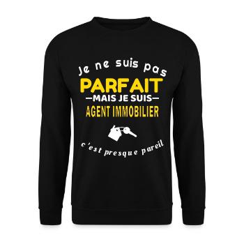 Pas parfait est presque pareil et AGENT IMMOBILIER - Sweat-shirt Unisexe - noir - Devant - Alina (178cm) & Michal (187cm)