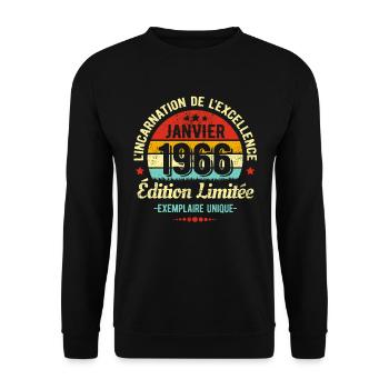 MILLÉSIME JANVIER 1966 ÉDITION LIMITÉE - Sweat-shirt Unisexe - noir - Devant - Alina (178cm) & Michal (187cm)