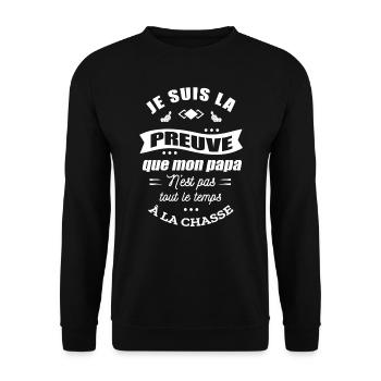PREUVE ENFANT PAPA CHASSEUR - ENFANT D'UN CHASSEUR - Sweat-shirt Unisexe - noir - Devant - Alina (178cm) & Michal (187cm)