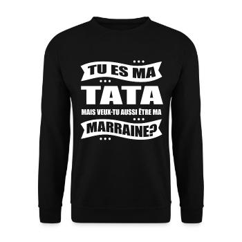 TATA VEUX TU ÊTRE MA MARRAINE ? - Sweat-shirt Unisexe - noir - Devant - Alina (178cm) & Michal (187cm)