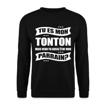 TONTON VEUX TU ÊTRE MON PARRAIN ? - Sweat-shirt Unisexe - noir - Devant - Alina (178cm) & Michal (187cm)