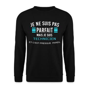 je ne suis pas parfait TECHNICIEN - Sweat-shirt Unisexe - noir - Devant - Alina (178cm) & Michal (187cm)