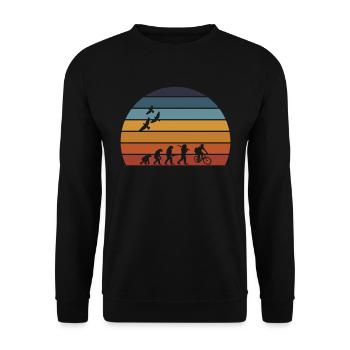 Retro Vintage Sonnenuntergang Evolution RADFAHREN - Unisex Pullover - Schwarz - Vorne - Alina (178cm) & Michal (187cm)