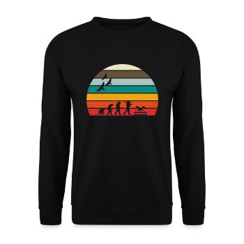 Retro Vintage Sonnenuntergang Evolution SCHWIMMEN - Unisex Pullover - Schwarz - Vorne - Alina (178cm) & Michal (187cm)