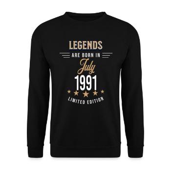 Legends werden im Juli 1991 geboren - Unisex Pullover - Schwarz - Vorne - Alina (178cm) & Michal (187cm)