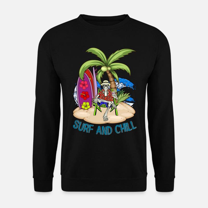 Skeleton Surf and Chill - tropical-style - Unisex Sweatshirt - black