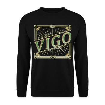 Vigo Spanien Stadt Schrift Vintage Retro Skyline - Unisex Pullover - Schwarz - Vorne - Alina (178cm) & Michal (187cm)