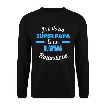 SUPER PAPA Fantastique RUGBYMAN - Sweat-shirt Unisexe - noir - Devant - Alina (178cm) & Michal (187cm)