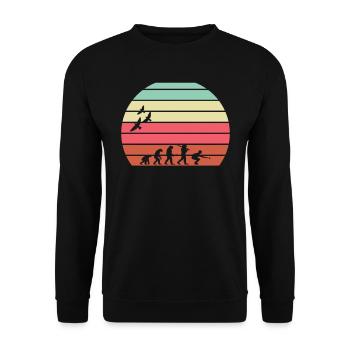 Retro Vintage Sonnenuntergang Evolution PETANQUE - Unisex Pullover - Schwarz - Vorne - Alina (178cm) & Michal (187cm)