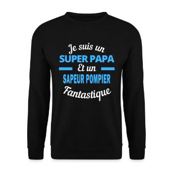 SUPER PAPA Fantastique SAPEUR POMPIER - Sweat-shirt Unisexe - noir - Devant - Alina (178cm) & Michal (187cm)