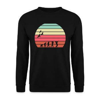 Retro Vintage Sunset Evolution SAXOPHON - Unisex Pullover - Schwarz - Vorne - Alina (178cm) & Michal (187cm)