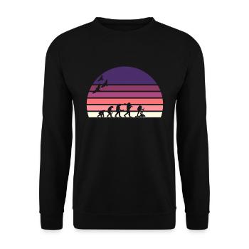 Retro Vintage Sonnenuntergang Evolution RANDONNEE - Unisex Pullover - Schwarz - Vorne - Alina (178cm) & Michal (187cm)
