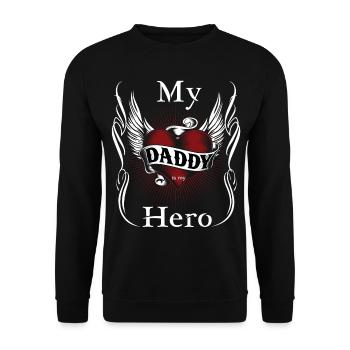 My Dad is my Hero, Mein Vater i. mein Held, Papa - Unisex Pullover - Schwarz - Vorne - Alina (178cm) & Michal (187cm)
