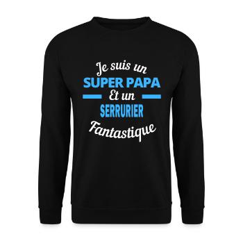 SUPER PAPA Fantastique SERRURIER - Sweat-shirt Unisexe - noir - Devant - Alina (178cm) & Michal (187cm)