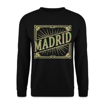 Madrid Spanien Stadt Schrift Vintage Retro Skyline - Unisex Pullover - Schwarz - Vorne - Alina (178cm) & Michal (187cm)