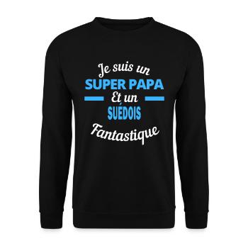 SUPER PAPA Fantastique SUÉDOIS - Sweat-shirt Unisexe - noir - Devant - Alina (178cm) & Michal (187cm)