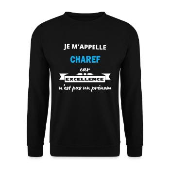 Je m'appelle excellence Charef - Sweat-shirt Unisexe - noir - Devant - Alina (178cm) & Michal (187cm)