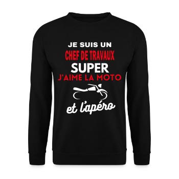 moto phrase drôle apéro CHEF DE TRAVAUX citation - Sweat-shirt Unisexe - noir - Devant - Alina (178cm) & Michal (187cm)