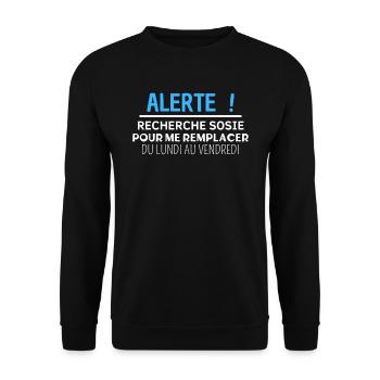 alerte recherche sosie pour me remplacer - Sweat-shirt Unisexe - noir - Devant - Alina (178cm) & Michal (187cm)
