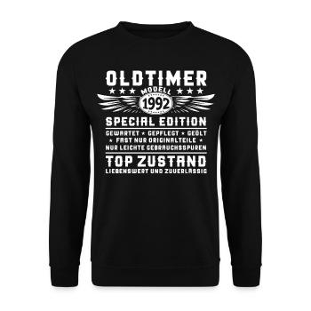 Oldtimer Jahrgang 1992 30. Geburtstag Geschenk Fun - Unisex Pullover - Schwarz - Vorne - Alina (178cm) & Michal (187cm)