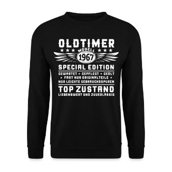 Oldtimer Jahrgang 1967 55. Geburtstag Geschenk Fun - Unisex Pullover - Schwarz - Vorne - Alina (178cm) & Michal (187cm)
