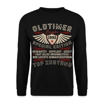 Oldtimer Jahrgang 1992 30. Geburtstag Geschenk Fun - Unisex Pullover - Schwarz - Vorne - Alina (178cm) & Michal (187cm)