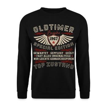Oldtimer Jahrgang 1967 55. Geburtstag Geschenk Fun - Unisex Pullover - Schwarz - Vorne - Alina (178cm) & Michal (187cm)