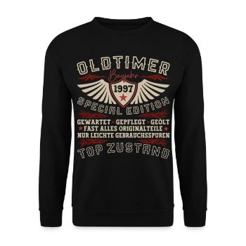 Oldtimer Jahrgang 1997 25. Geburtstag Geschenk Fun - Unisex Pullover - Schwarz - Vorne - Alina (178cm) & Michal (187cm)
