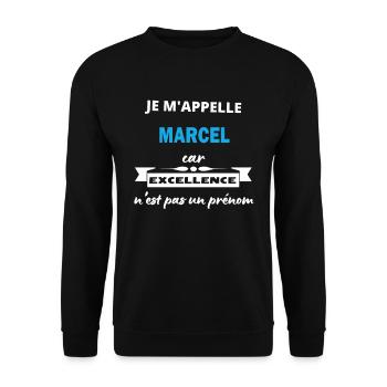 Je m'appelle excellence Marcel - Sweat-shirt Unisexe - noir - Devant - Alina (178cm) & Michal (187cm)