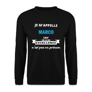 Je m'appelle excellence Marco - Sweat-shirt Unisexe - noir - Devant - Alina (178cm) & Michal (187cm)