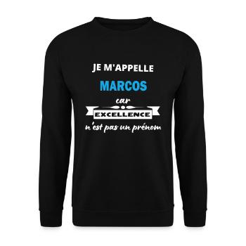 Je m'appelle excellence Marcos - Sweat-shirt Unisexe - noir - Devant - Alina (178cm) & Michal (187cm)