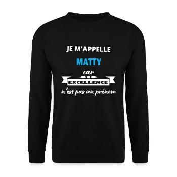 Je m'appelle excellence Matty - Sweat-shirt Unisexe - noir - Devant - Alina (178cm) & Michal (187cm)