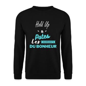 potes les ingrédients du bonheur Hold Up - Sweat-shirt Unisexe - noir - Devant - Alina (178cm) & Michal (187cm)