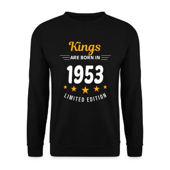 Kings SIND GEBOREN IM JAHR 1953 - Unisex Pullover - Schwarz - Vorne - Alina (178cm) & Michal (187cm)