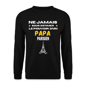 ne jamais sous estimer PARISIEN papa - Sweat-shirt Unisexe - noir - Devant - Alina (178cm) & Michal (187cm)
