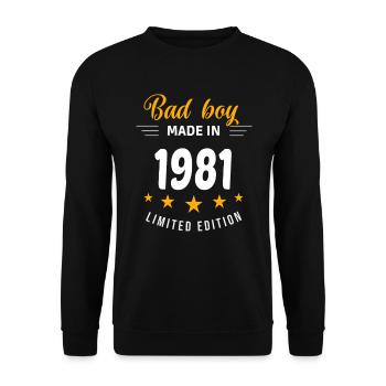 Bad Boy aus dem Jahr 1981 - Unisex Pullover - Schwarz - Vorne - Alina (178cm) & Michal (187cm)