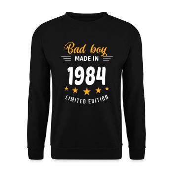 Bad Boy aus dem Jahr 1984 - Unisex Pullover - Schwarz - Vorne - Alina (178cm) & Michal (187cm)