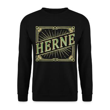 Herne Deutschland Stadt Schrift Vintage Retro - Unisex Pullover - Schwarz - Vorne - Alina (178cm) & Michal (187cm)