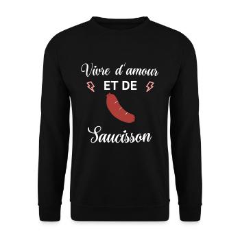 Vivre d'amour et de Saucisson - Sweat-shirt Unisexe - noir - Devant - Alina (178cm) & Michal (187cm)