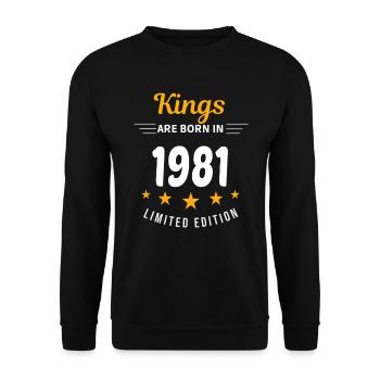 Kings SIND GEBOREN IM JAHR 1981 - Unisex Pullover - Schwarz - Vorne - Alina (178cm) & Michal (187cm)