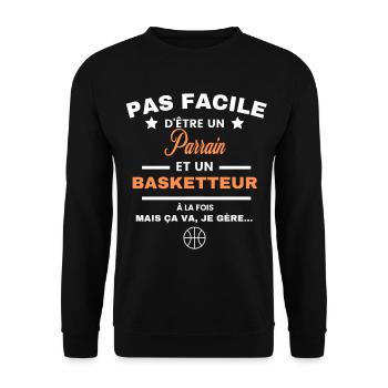 pas facile d'être basketteur et Parrain - Sweat-shirt Unisexe - noir - Devant - Alina (178cm) & Michal (187cm)