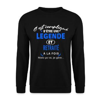 humour Légende et RETRAITÉ cadeau - Sweat-shirt Unisexe - noir - Devant - Alina (178cm) & Michal (187cm)