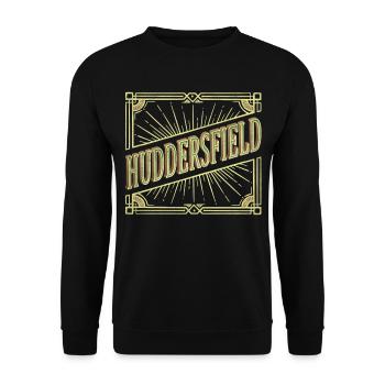Huddersfield England Stadt Schrift Vintage Retro - Unisex Pullover - Schwarz - Vorne - Alina (178cm) & Michal (187cm)